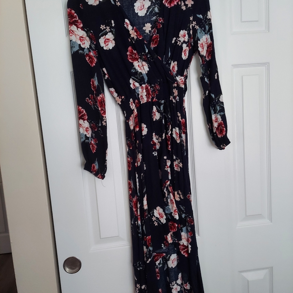 Navy floral high low dress